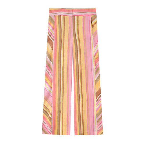 Damen 50+ hochtaillierte weite Palazzo‑Hose mit vertikalem Streifenmuster Drune