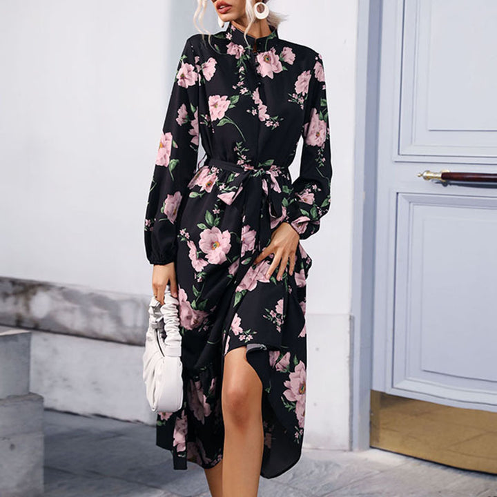 Damen Elegantes Blumen-Maxikleid mit Rüschen und Gürtel Drune