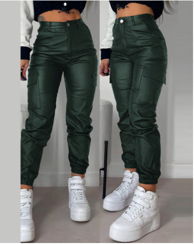 Damen modische High-Waist Cargo-Hosen mit elastischem Bündchen Drune