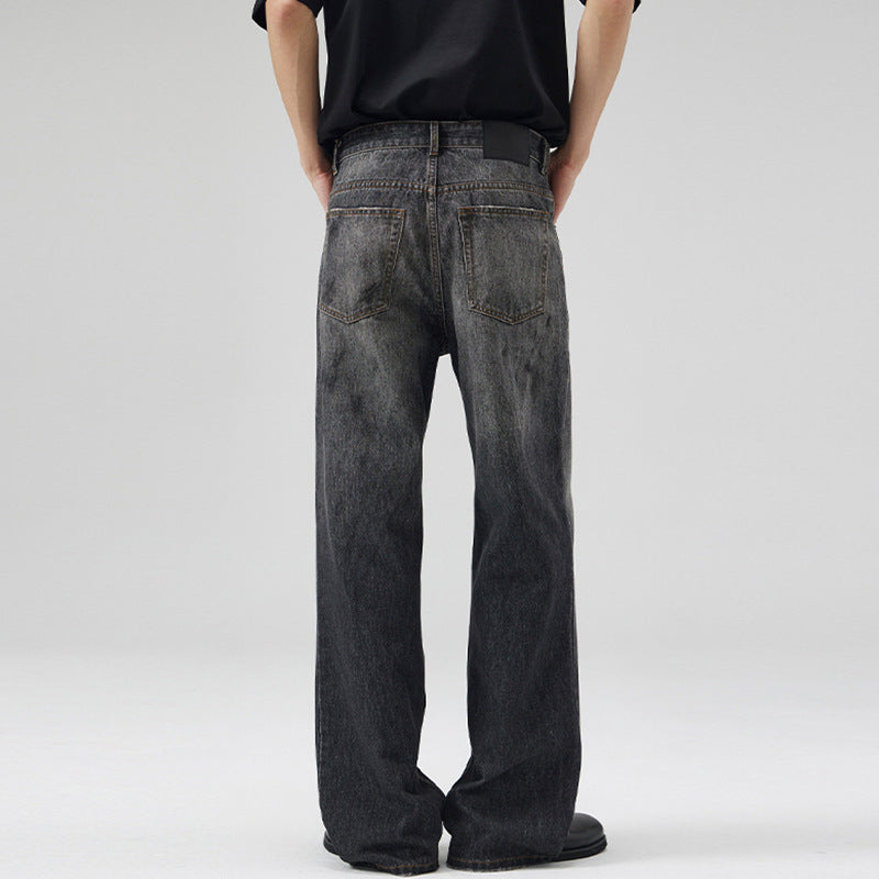 Herren Relaxed‑Straight Denim-Jeans mit Vintage-Waschung und verlängertem Saum Drune