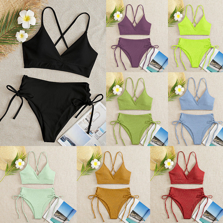 Damen Hochtaillierter Bikini mit verstellbaren Schnürdetails Drune