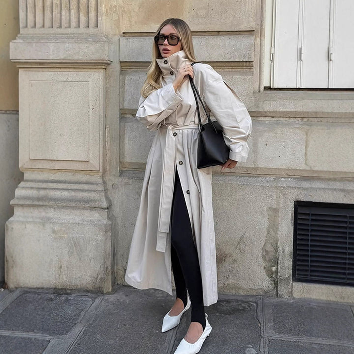 Damen modischer Trenchcoat mit tailliertem Schnitt und praktischen Details Drune