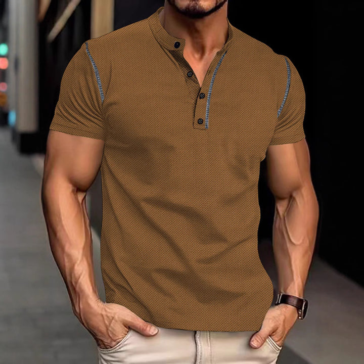 Herren nan tailliertes Struktur-Poloshirt mit Stehkragen und Zierpaspel Drune