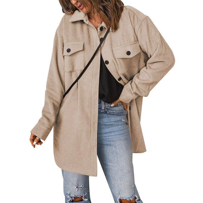 Damen Oversize-Hemdjacke mit Brustklappen und langem Schnitt Drune