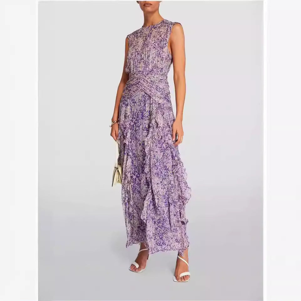 Damen Maxikleid mit fließendem Schnitt und Rüschendetails Drune