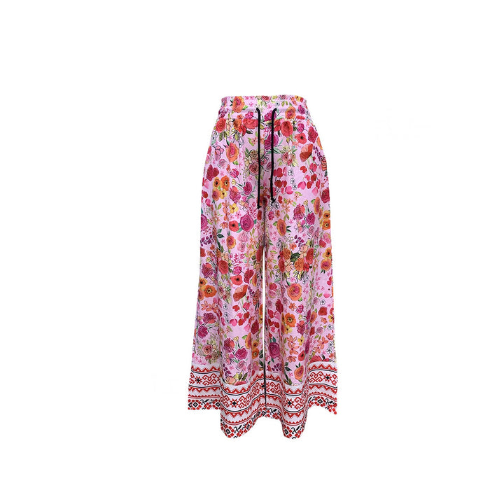 Damen Weite Blumenhose mit elastischem Bund und praktischen Taschen Drune
