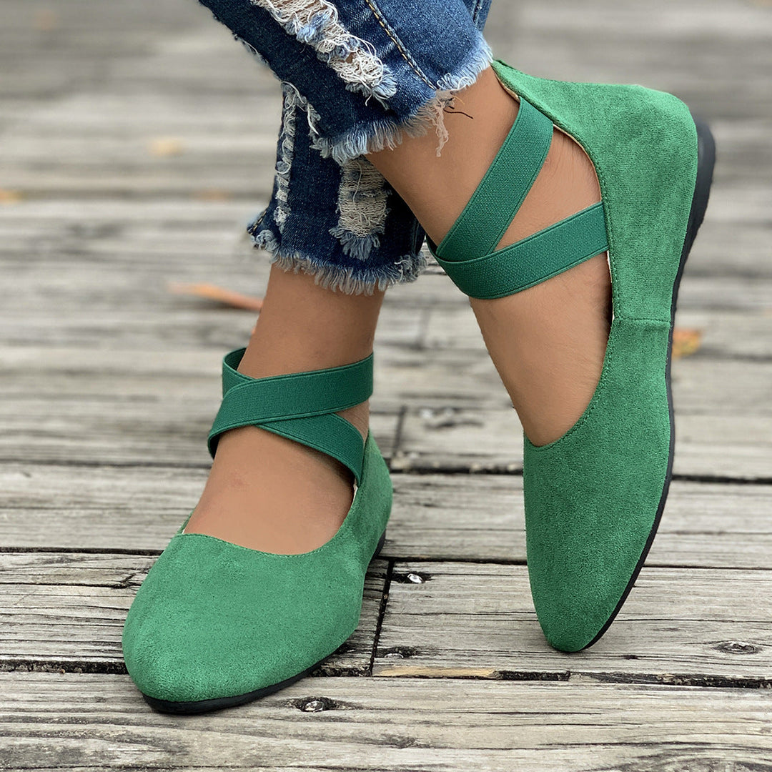 Damen elegante Ballerinas mit gekreuztem Riemen und weichem Obermaterial Drune