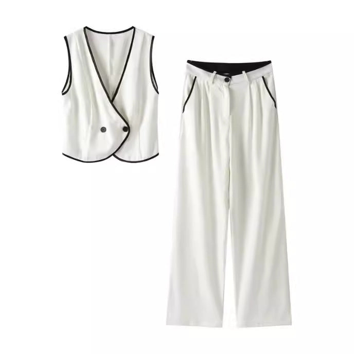 Damen elegante weite Hose mit seitlichen Taschen und Bunddetails Drune