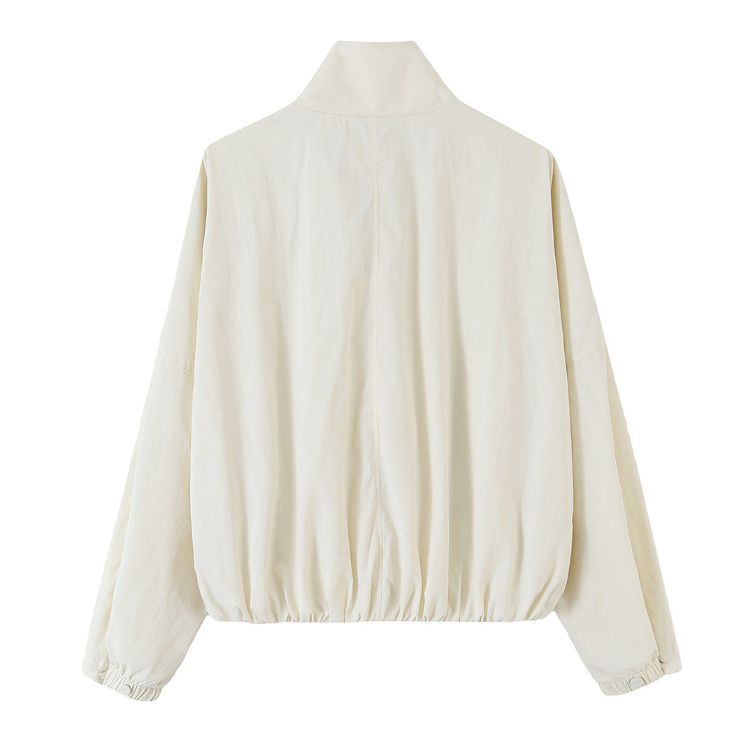 Damen Cropped‑Blousonjacke im minimalistischen Design mit Stehkragen, dekorativer Knopfleiste und elastischem Saumbund Drune