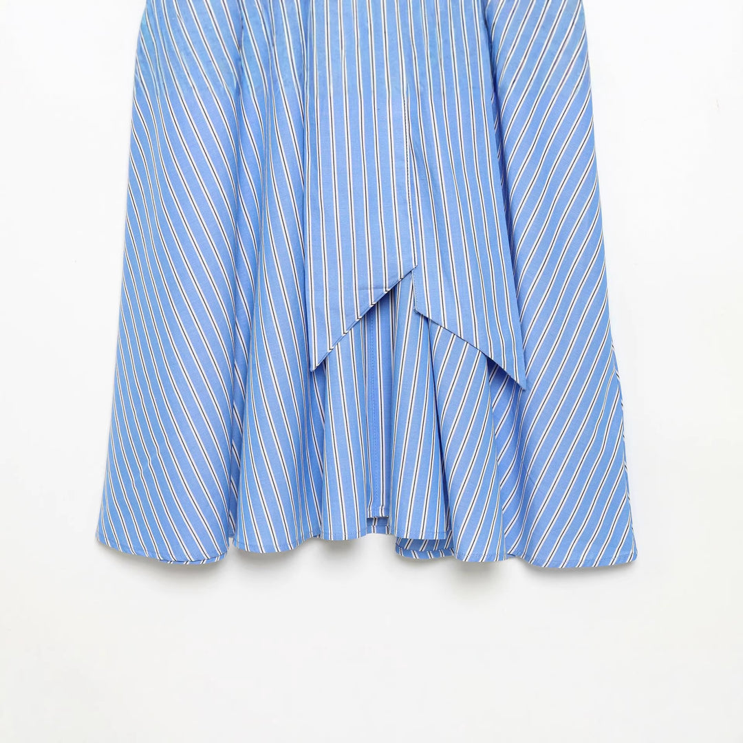 Damen nan gestreiftes Hemdkleid mit Bindegürtel, langen Manschetten und asymmetrischem Zipfelsaum Drune