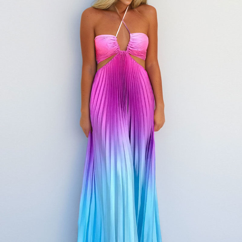 Damen Elegantes Plissee-Maxikleid mit tiefem Ausschnitt und Cut-Out-Details Drune