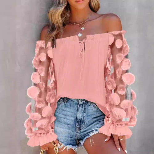 Damen Off-Shoulder Bluse mit dekorativen Puffärmeln Drune