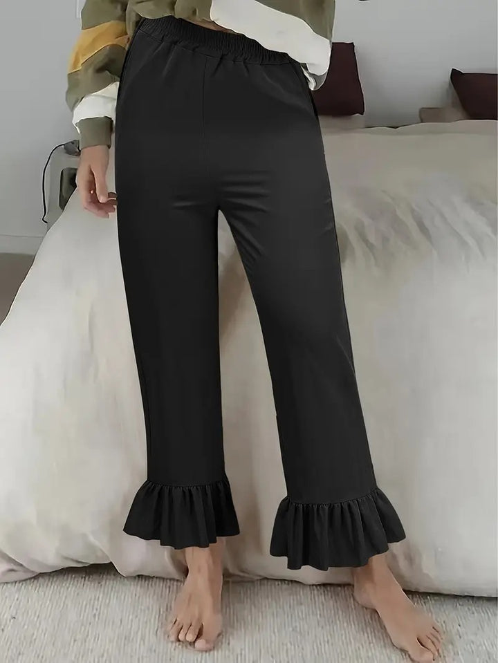 Damen Locker geschnittene Lounge‑Hose aus Jersey mit elastischem Bund und Volant‑Saum Drune