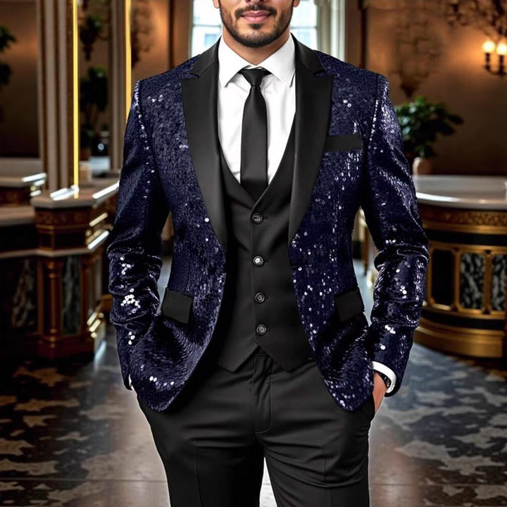 Herren Pailletten‑Sakko mit Satin‑Schalkragen und tailliertem Schnitt Drune
