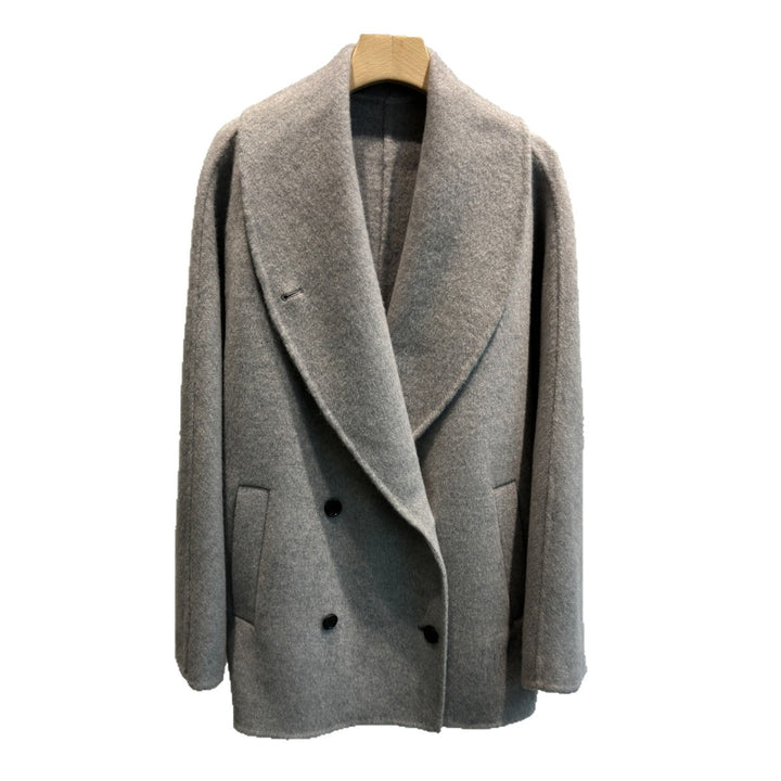 Damen Doppelreiher Strukturierter Wollmischung Jacke Drune