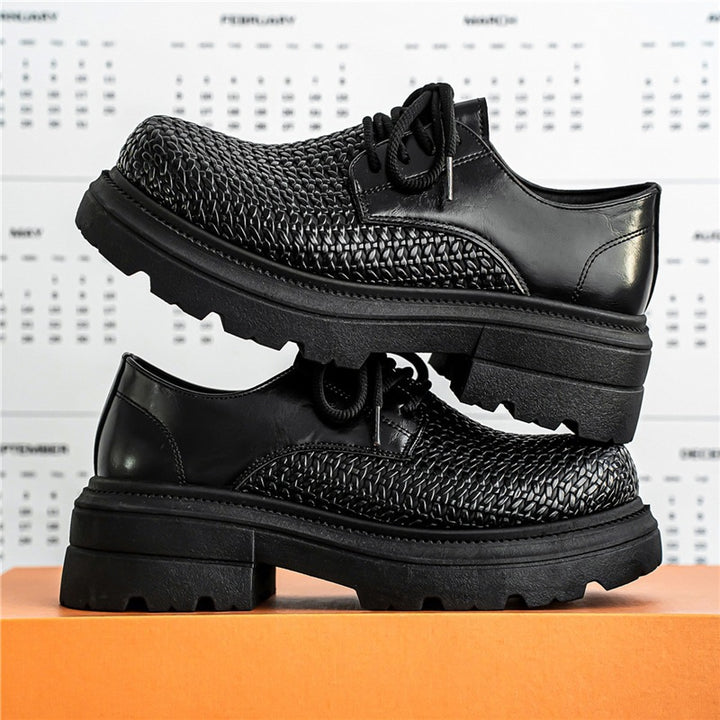 Damen gewebte Plateau-Derby-Schuhe mit robuster Profilsohle, atmungsaktivem Flechtoberteil und gepolstertem Komfortfußbett Drune