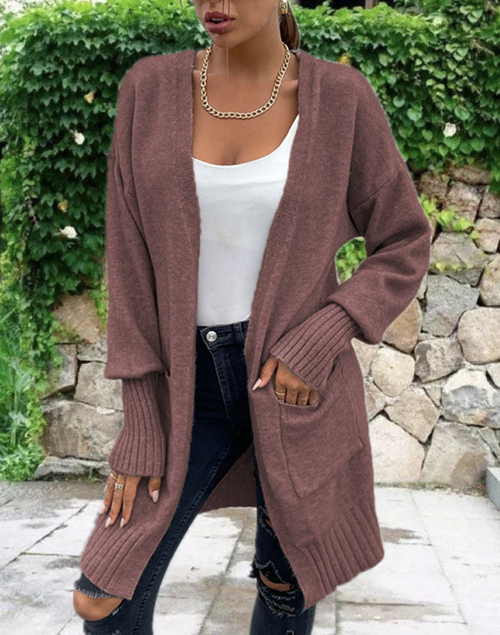 Damen eleganter Strickmantel mit Oversized-Schnitt und Taschen Drune