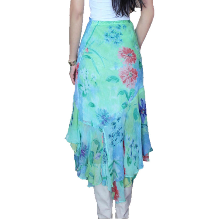 Damen Wickelrock mit floralem Design und voluminösem Rüschenabschluss Drune