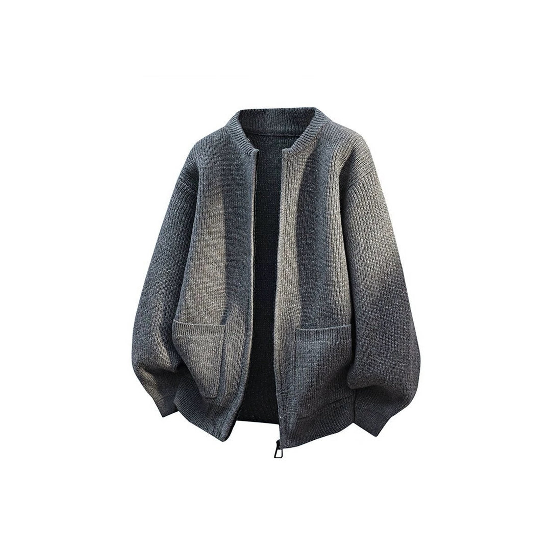 Herren Oversize-Strickjacke mit Zwei-Wege-Reißverschluss, geripptem Bund und aufgesetzten Taschen Drune