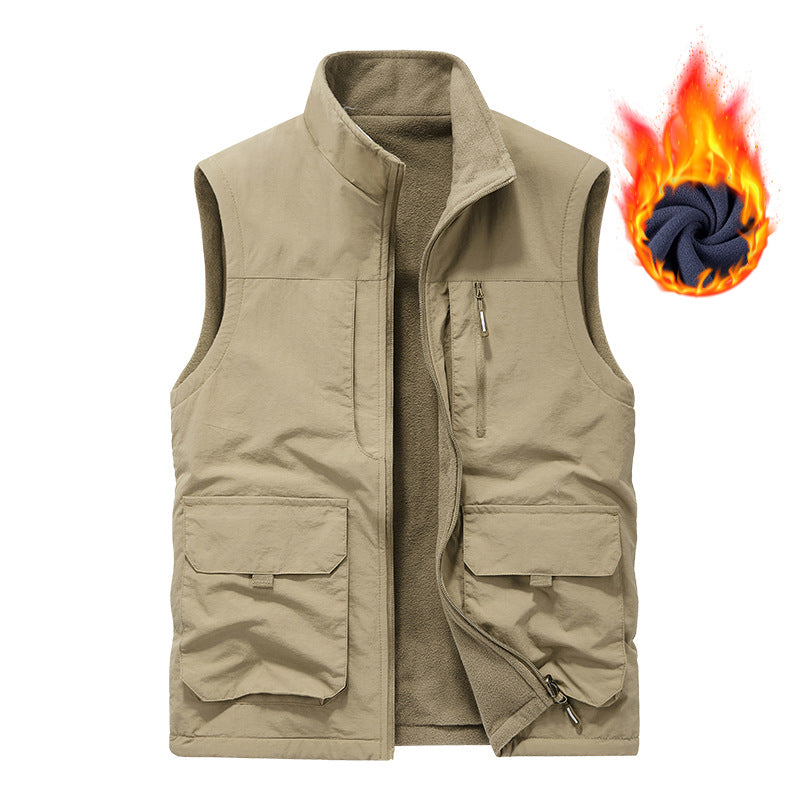 Herren thermische Fleece-Innenweste mit wasserabweisender Außenhülle, multiplen Utility-Taschen und hohem Stehkragen Drune