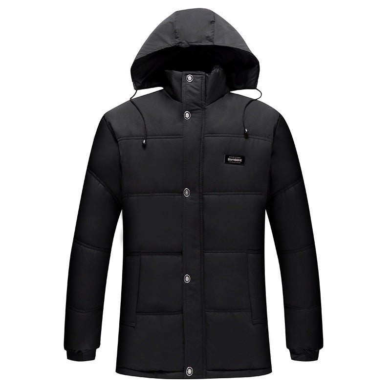 Herren gesteppte Winterjacke mit flauschigem Innenfutter und verstellbarem Kapuzenkragen Drune