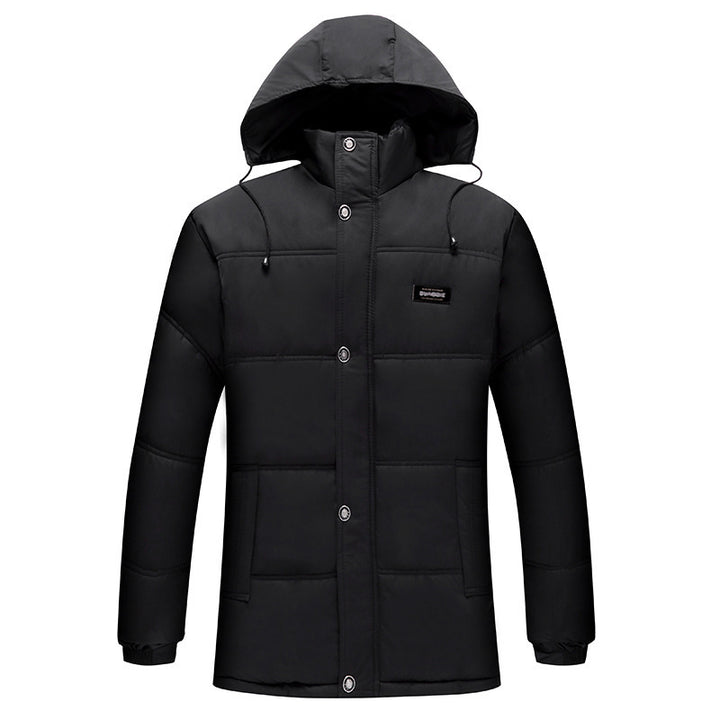 Herren gesteppte Winterjacke mit flauschigem Innenfutter und verstellbarem Kapuzenkragen Drune