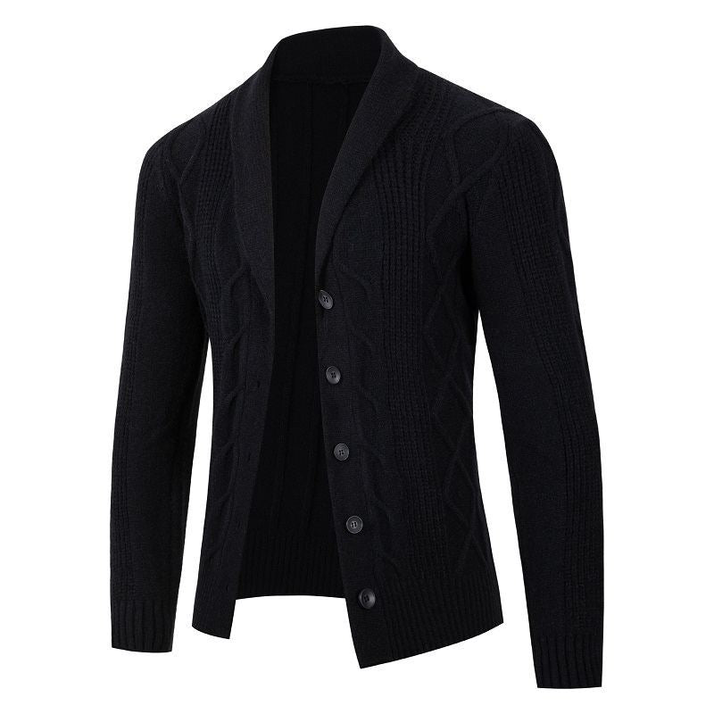 Herren Kabelstrick-Cardigan mit Schalkragen und Knopfleiste Drune