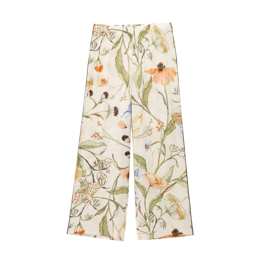 Damen nan weite hochtaillierte Satinhose mit floralem Allover-Print und elastischem Bund Drune