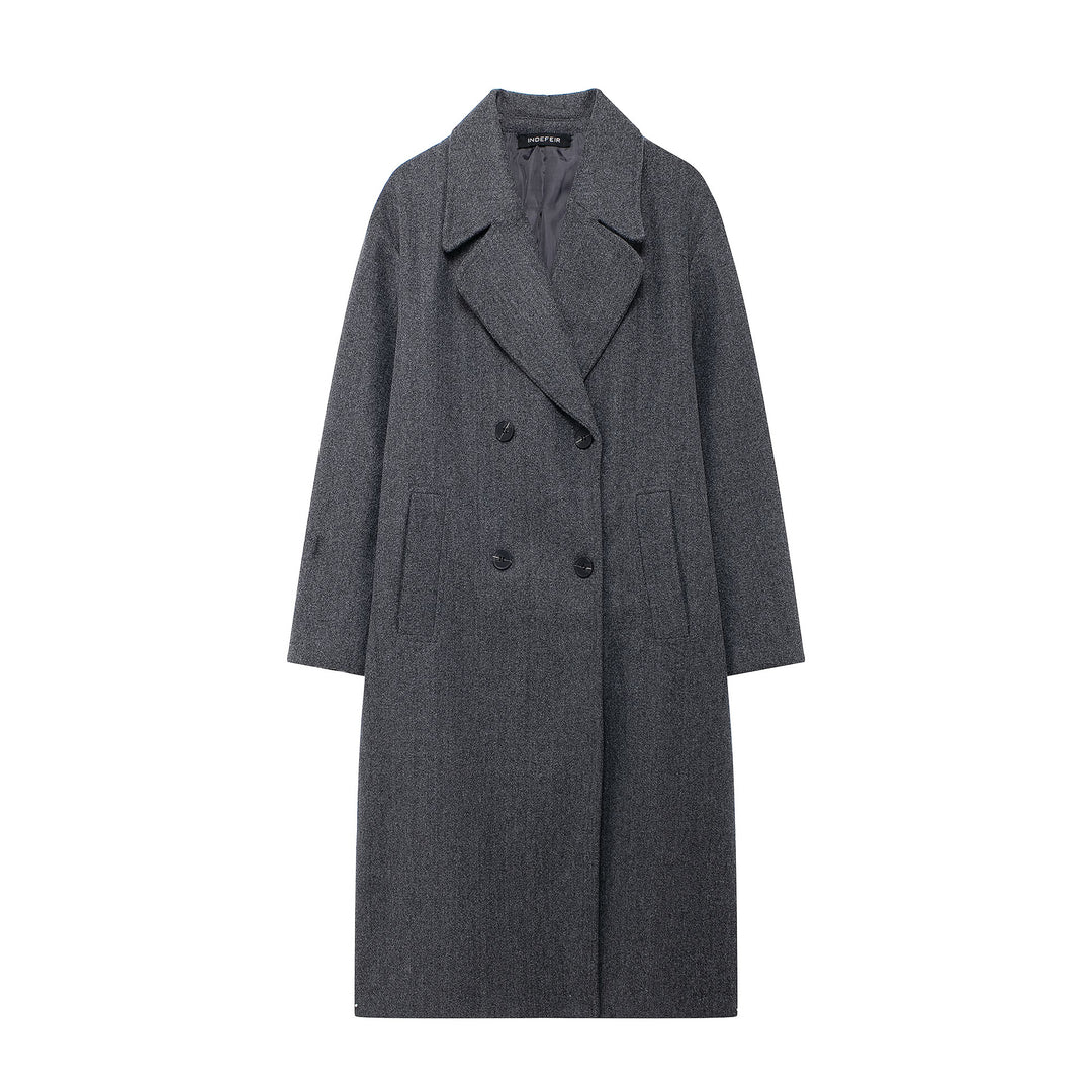 Damen Doppelreihiger Wollmix-Mantel mit Oversize-Schnitt und Reverskragen Drune