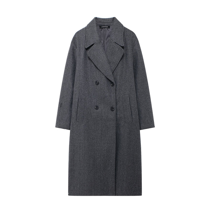 Damen Doppelreihiger Wollmix-Mantel mit Oversize-Schnitt und Reverskragen Drune