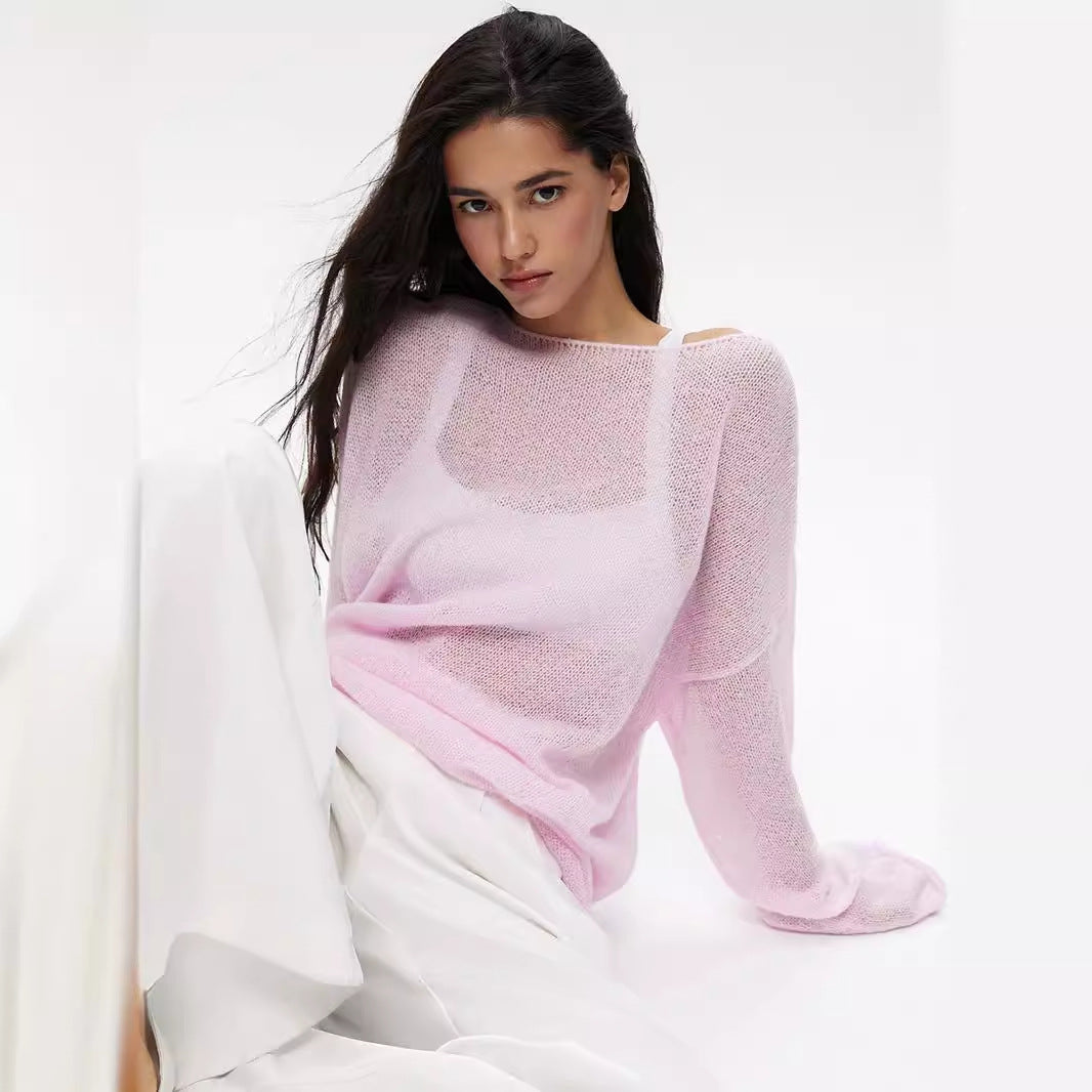 Damen luftiger Strickpullover mit weitem Schnitt und angeschnittenen Ärmeln Drune