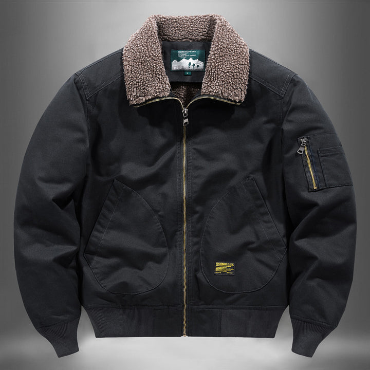 Men's  sherpa-lined canvas flight jacket with ribbed trims and interior stash pockets Drune