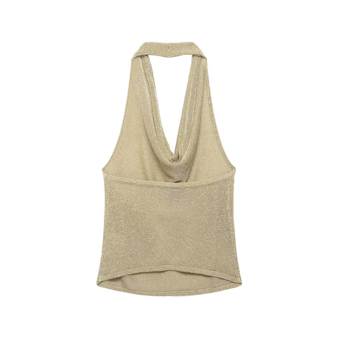 Damen Haltertop mit elegantem Wasserfall-Ausschnitt und schimmernden Akzenten Drune