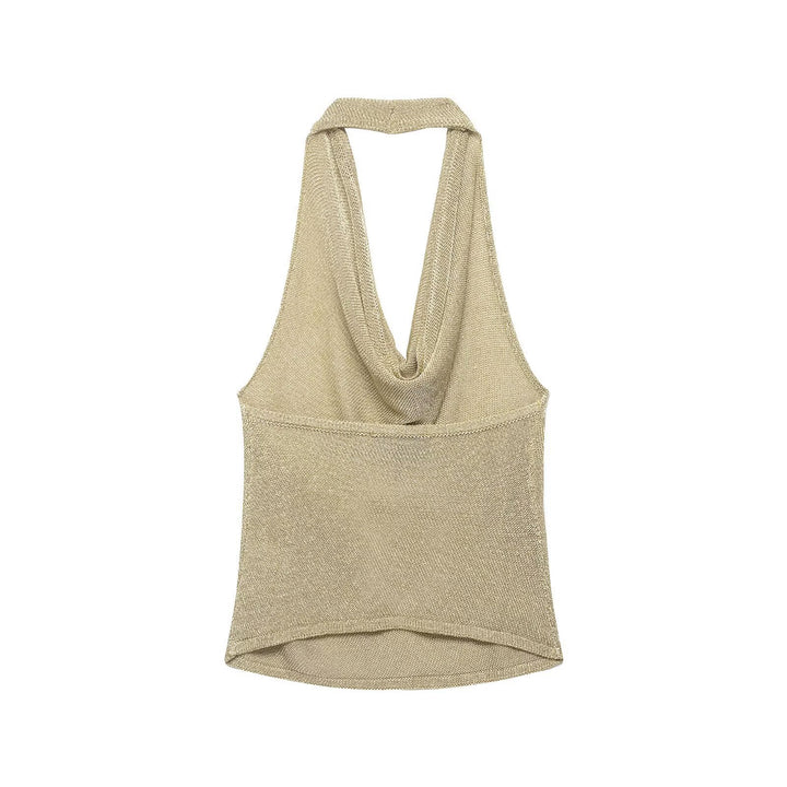 Damen Haltertop mit elegantem Wasserfall-Ausschnitt und schimmernden Akzenten Drune