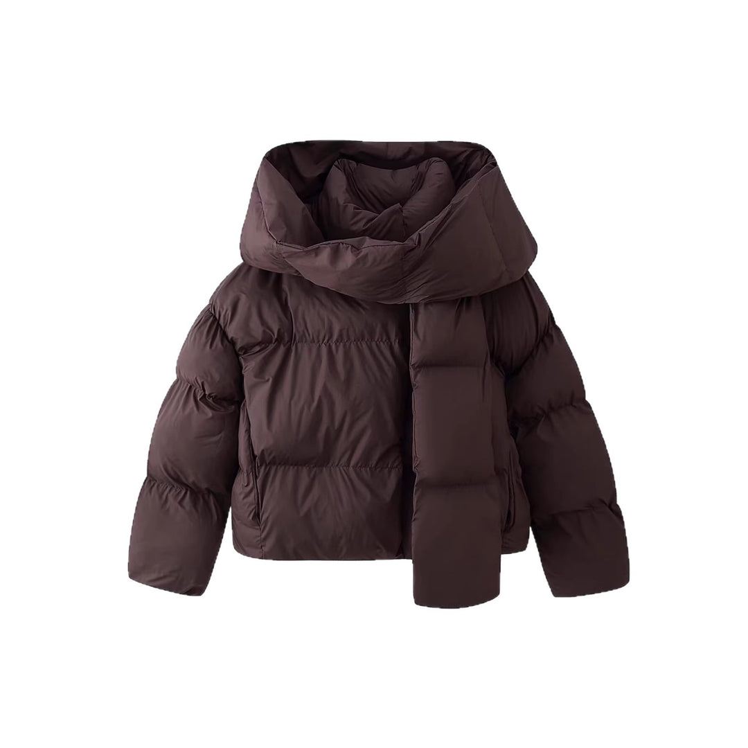 Damen Kurz geschnittene Steppjacke mit extrabreitem Schalkragen und wattierter Kapuze Drune