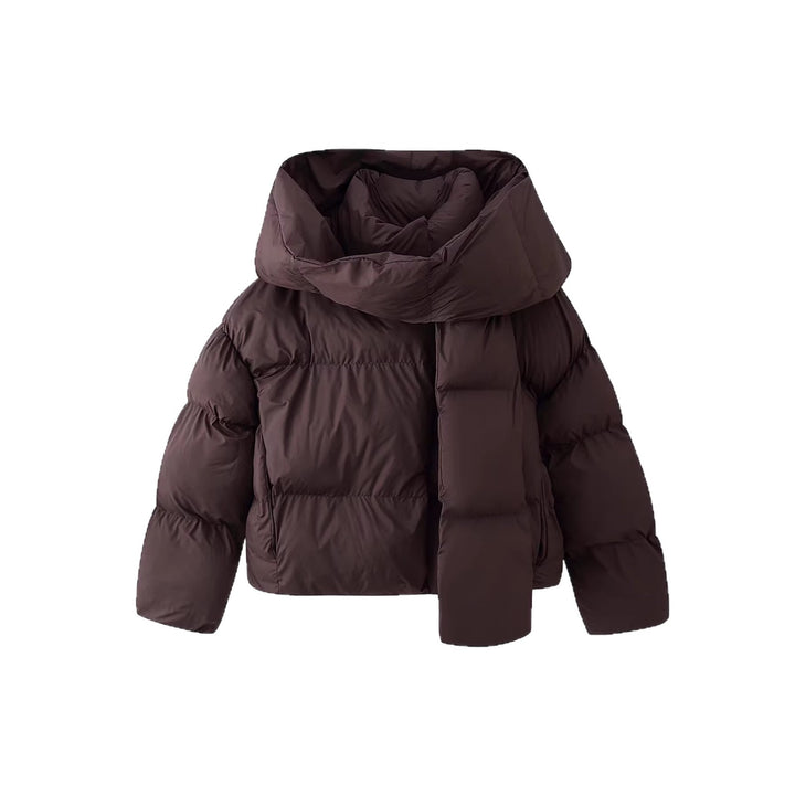 Damen Kurz geschnittene Steppjacke mit extrabreitem Schalkragen und wattierter Kapuze Drune