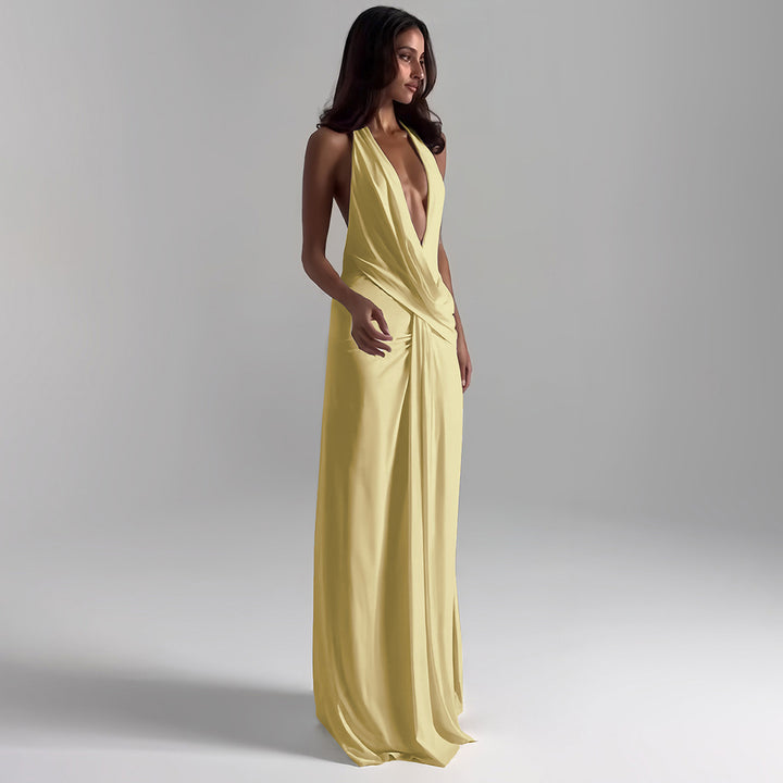 Damen elegantes Wickelkleid mit tiefem V-Ausschnitt und fließendem Stoff Drune