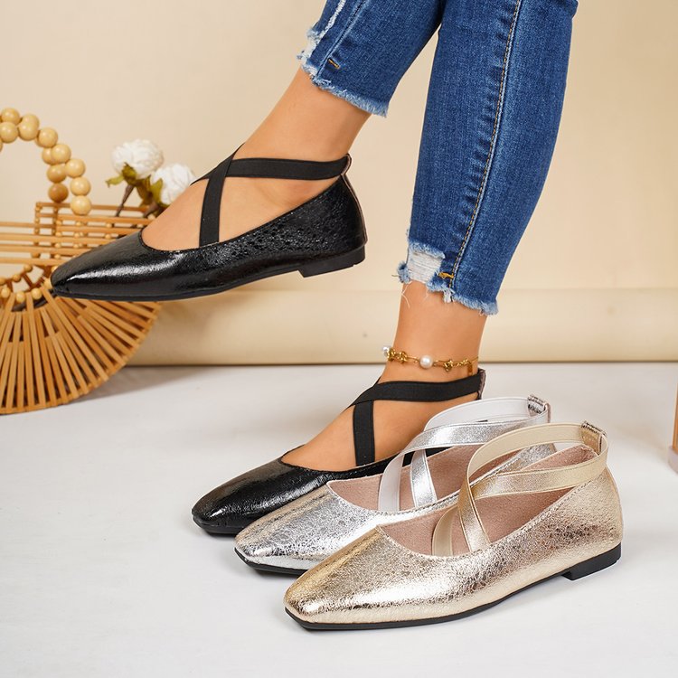 Damen Elegante und bequeme Ballerinas mit überkreuzten Riemen Drune