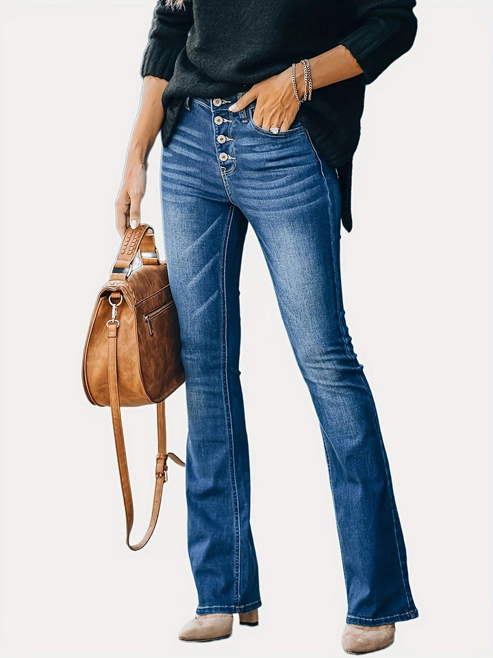 Damen Hochtaillierte Button‑Fly Flared‑Jeans mit sculptender Mittelnaht Drune
