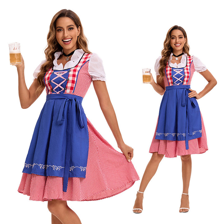 Damen nan traditionelles Dirndlkleid mit tailliertem Mieder, Schnürung vorn und beiliegender Schürze Drune