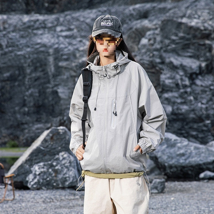 Herren Atmungsaktive Kapuzen-Fieldjacke mit verstaubarer Kapuze und reflektierendem Brustreißverschluss Drune