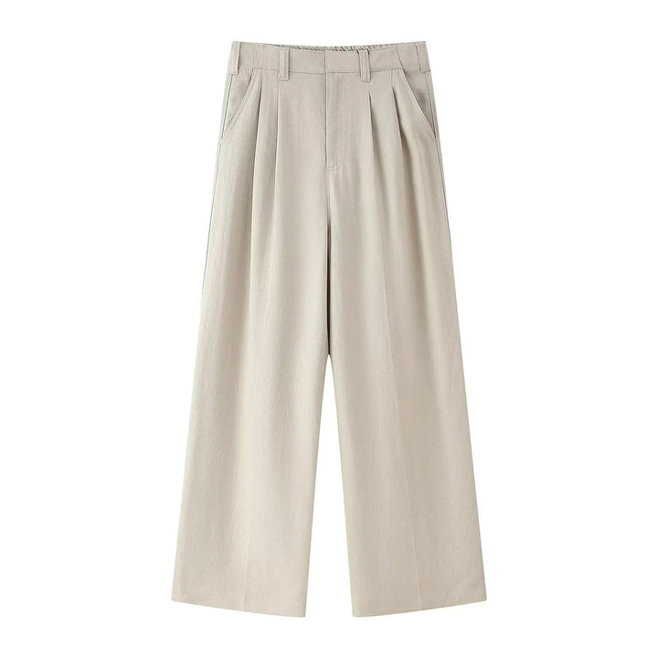 Damen nan elegante Culotte-Hose mit hoher Taille, Kellerfalten und weitem geradem Bein Drune