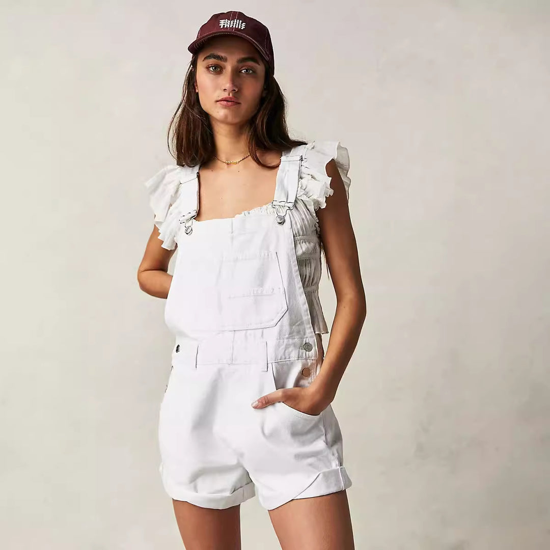 Damen Lässige Denim-Latzshorts mit funktionalen Taschen und verstellbaren Trägern Drune