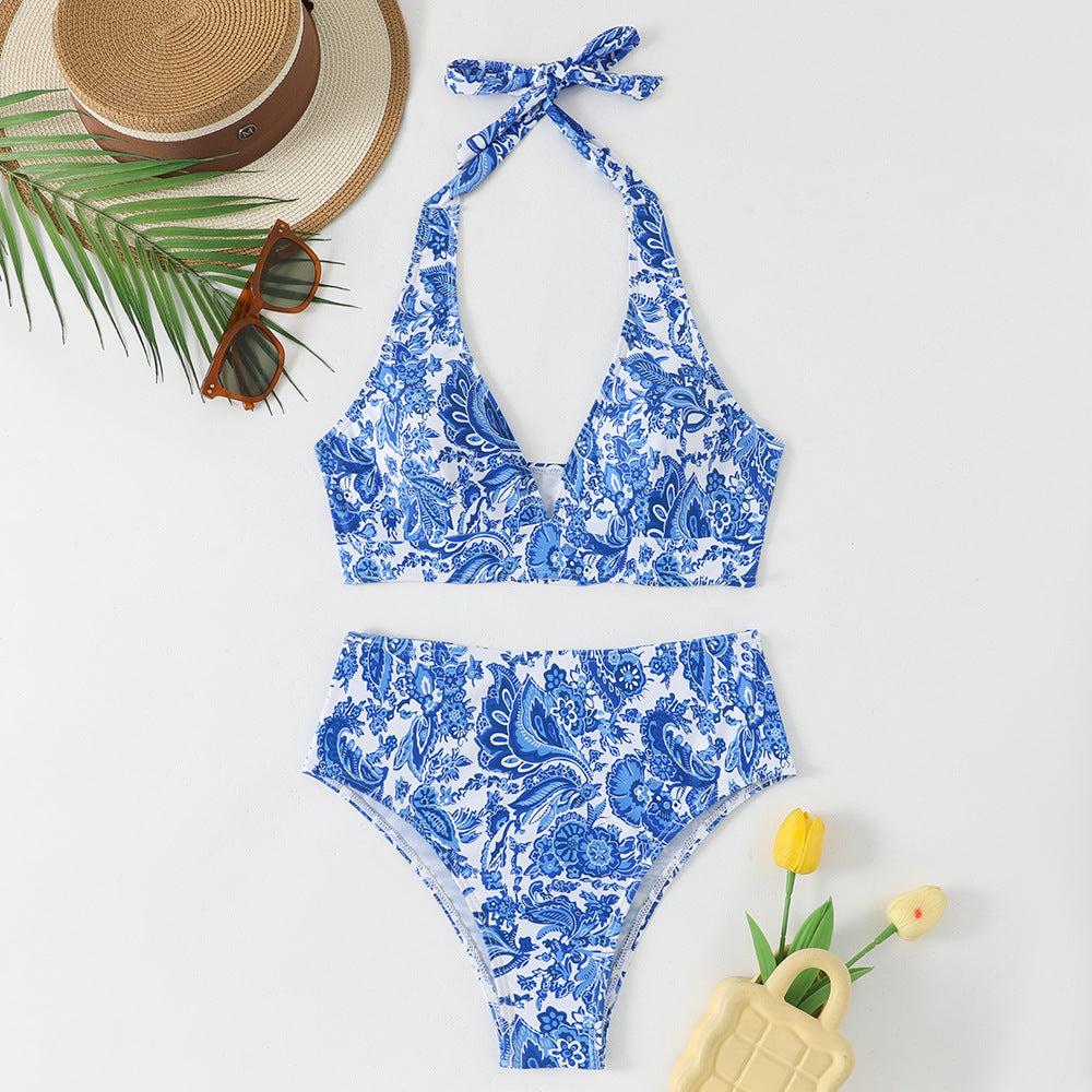 Damen Bikini-Set mit hoch geschnittenem Hosenrock und floralem Muster Drune