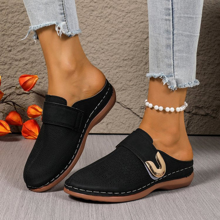 Damen Clogs mit dekorativer Schnalle und atmungsaktiver Oberflächenstruktur Drune