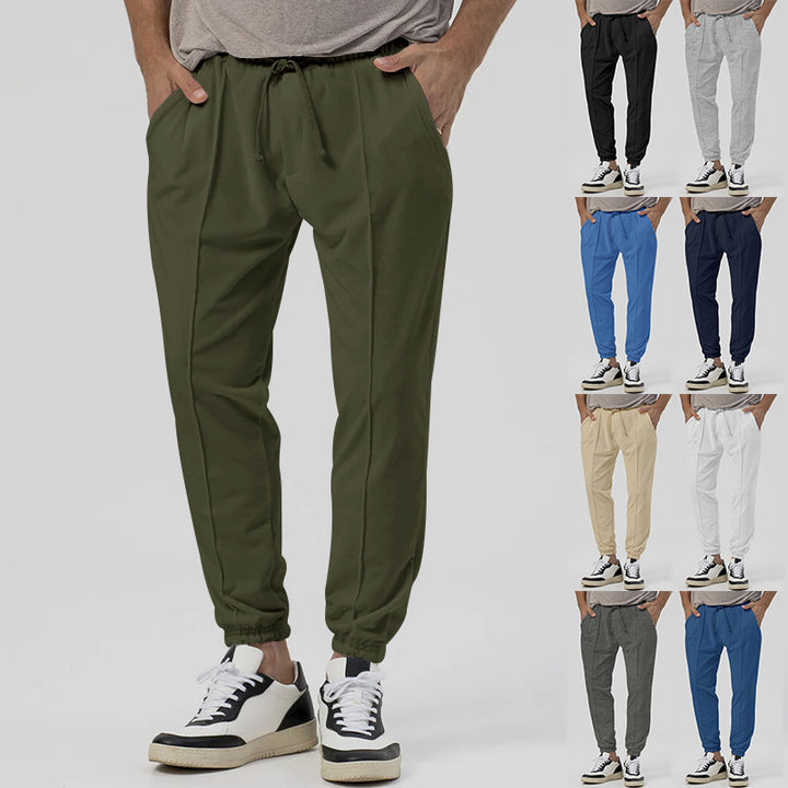 Herren Tapered-Jogginghose im Leinenlook mit Bügelfalte und Bündchen Drune