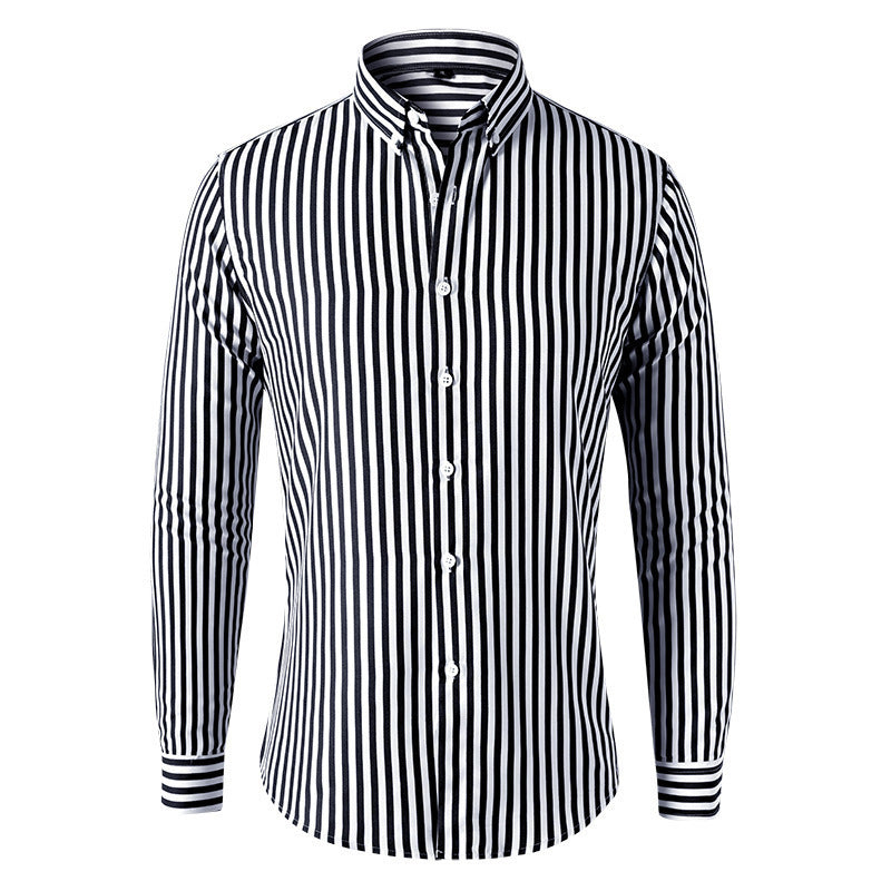 Herren Figurbetontes Button-Down-Hemd mit vertikalen Kontraststreifen und tailliertem Schnitt Drune