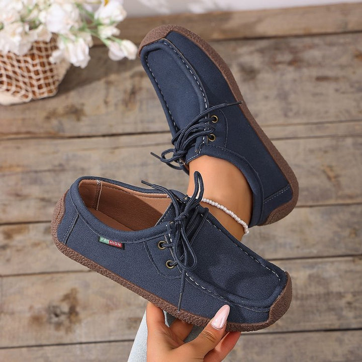 Damen Canvas-Mokassin-Slipper mit Schnürung und gepolsterter Komfortsohle Drune
