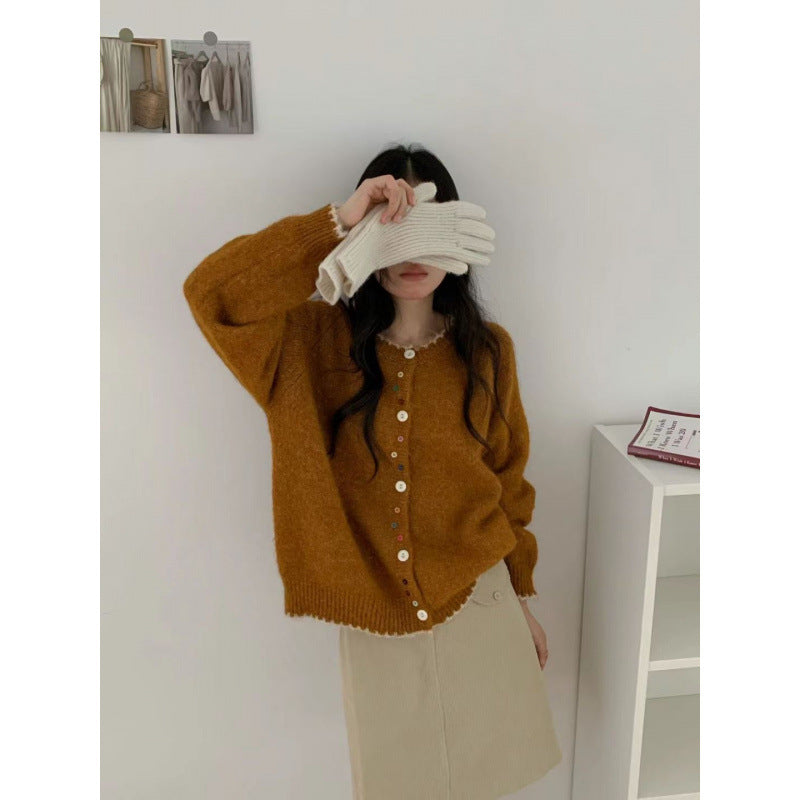 Damen kuscheliger Cardigan mit bunten Knopfdetails und legerem Schnitt Drune