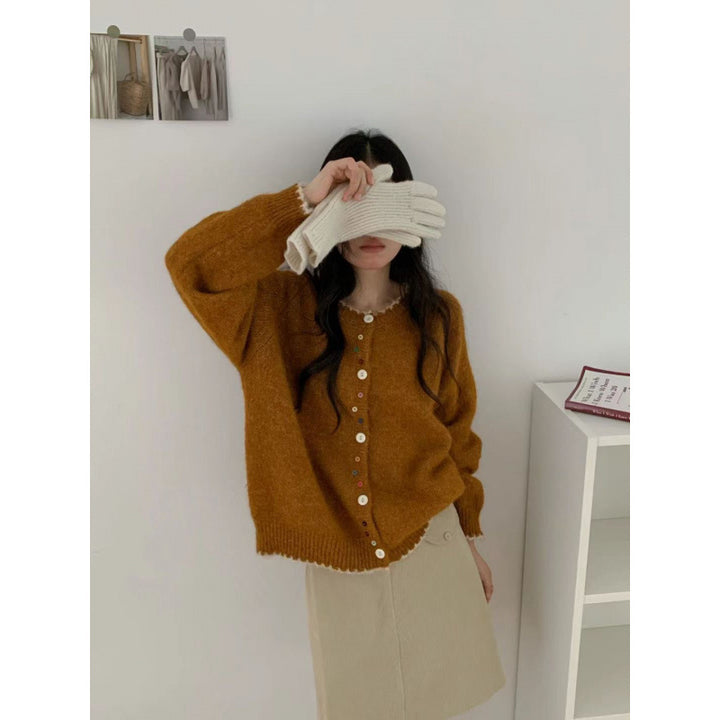 Damen kuscheliger Cardigan mit bunten Knopfdetails und legerem Schnitt Drune
